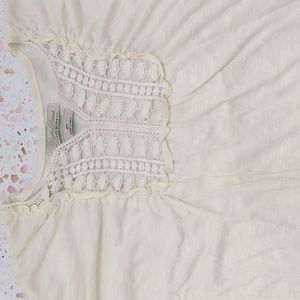 Lucky Brand | Cream Caftan Style Top with Crochet Lace at Neck | 4T